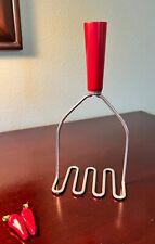 Vintage A & J Potato Masher Stainless Steel with Red Bakelite Handle picture