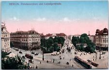 VINTAGE POSTCARD TRAMS ON POTSDAM PLAZA AND LEIPZIG STREET BERLIN c. 1910s picture