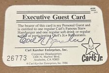 Carls Jr. Executive Guest Card Signed by Carl Karcher - Souvenir Autograph picture