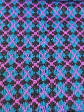 Vintage Sweater Knit Fabric 1960-70 Argyle Black, Teal, Purple 1+ yd x 54” W picture