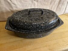 SMALL ENAMELWARE ROASTER PAN, BLACK AND WHITE SPECKLED, 13