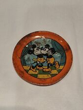 Vintage Disney Metal Mickey Mouse & Minnie Small Plate Child Miniature 2 5/8” picture
