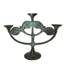 VTG Bronze Candelabra 3 Candle Holder Flower Cups Leaf Stand Art Nouveau Deco picture