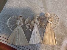 Vintage 1970s Cornhusk Praying Angel Ornaments Lot Of 3 Christmas  picture