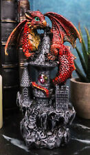 Ebros Ember Fire Dragon Wyrmling On Castle Tower Top Statue with Gem 5.25