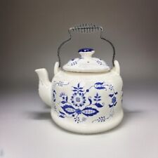 Vintage Armbee White w/Blue Floral Teapot - Metal Handle - Delft Design - Japan picture