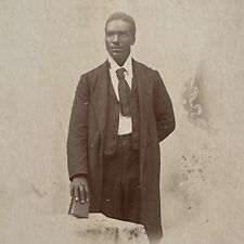 Antique Cabinet Card Photograph Handsome Black African American Man Book TX picture