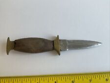 VINTAGE WOOD & BRASS HANDLE STAINLESS 3” FIXED BLADE BOOT KNIFE DAGGER-PAKISTAN picture