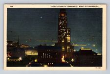 Pittsburgh PA-Pennsylvania, The Cathedral Of Learning, Night, Vintage Postcard picture