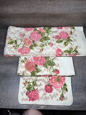 RARE VINTAGE MCM 3 Piece Towel Set Springfield Floral Beige Pink Green picture