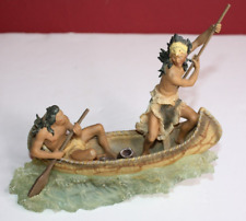 Two Native American Canoeing Down Roaring Rapids Figurine picture