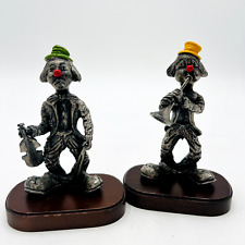 Vintage George Good Pewter Clowns With Violin & Trumpet Figurine Wood base picture
