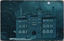 Vintage 1916 Walton, New York Postcard WALTON HIGH SCHOOL Night View / Full Moon picture
