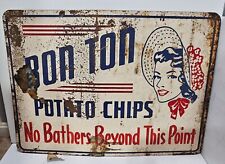 Vintage Bon Ton Potato Chips Metal Advertising Sign York PA Collectible RARE  picture