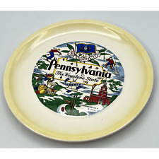 Vtg Pennsylvania Souvenir Map Plate The Keystone State Yellow Paden City Pottery picture