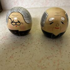 Wooden Painted Figures Japanese Man Woman Grandparents Rounded Egg Shape Pair picture