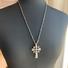 Antique Vintage Silver Cross Imperial Russian Orthodox Necklace Pendant 2-1/8