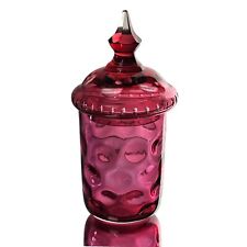 Antique  Cranberry Glass Apothecary Jar with Lid Thumbprint 6.75