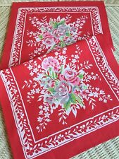 New LuRay Vintage Style Pretty Kitchen Tea Towel - Beautiful RED Floral Print picture
