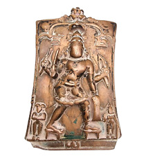 Original 1800's Old Antique Copper God Veerabhadra Shiva Figure Embossed Statue picture