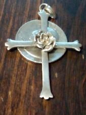 Sterling Silver Rose Cross Designed By Charm Works. 925 Large Vintage  picture