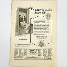 Vtg 1920's Crane Company Sinks Tubs Bathroom Advertising Magazine Print Ad 8x6 picture
