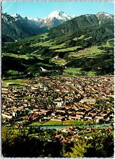 VINTAGE CONTINENTAL SIZE POSTCARD AUSTRIAN ALPS AND INNSBRUCK IN VALLEY 1972 picture