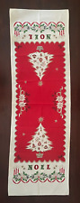 Vintage 60s Christmas Table Runner Tree Noel Holly Leaf Pine Cones Candles picture