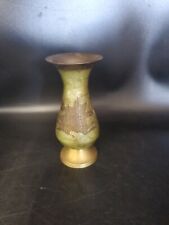 Vintage Mini Brass Etched Vase Green & Brass Figurine Bohemian Eclectic Decor picture