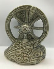 Vintage Old Wagon Wheel Fish Fishing Hole Pole Ceramic Spill Vase Planter picture