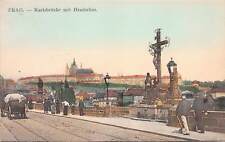 Karlsbrucke mit Hradschin, Prague, Czechoslovakia, Early Hand Colored Postcard picture