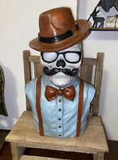New 2023 Skeleton Man Head Bust Décor  Disguised w/ Mustache, Hat, & Glasses picture