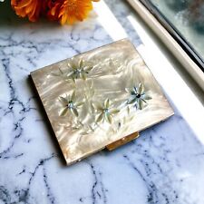 Vintage Sake Fifth Avenue Compact Mother of Pearl with Rhinestone Flowers picture