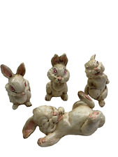 Vintage Ceramic Bunny Rabbits Figurines Set of 4 Retro Decor Creepy Cute picture