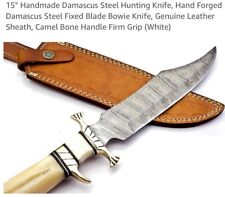 HAND MADE DAMASCUS STEEL HUNTING BOWIE KNIFE.  HANDLE CAMEL BONE. picture