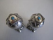 VINTAGE RUSSIAN JUDICA SILVER SALT AND PEPPER SHAKERS STAR OF DAVID & TURQUOISE picture