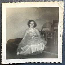 Crumpled party dress VINTAGE PHOTO Tired woman 1950s Prom Original Snapshot picture