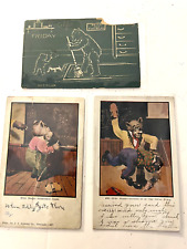 3 Antique Bear Postcards, 2 Busy Bears & 1  D. Hillson Friday Bear Sweeping picture
