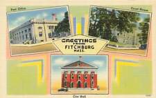 Greetings From Fitchburg Multi View MA Mass Linen VTG P106 picture