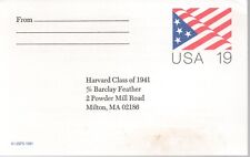 19 cent preprinted US postcard, Harvard Class of 1941 Constitution Revision picture