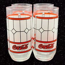 Vintage Libbey Set Of 4 Coca Cola Stained Glass Frosted Glass 5.75”T picture