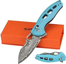 ALBATROSS EDC Axis Lock Folding Pocket Knife Modern Damascus Steel FRN Handle picture