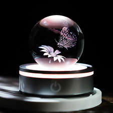 3D 2.3Inch Butterfly Flower Night Light Crystal Ball Figurine with Colorful Led  picture