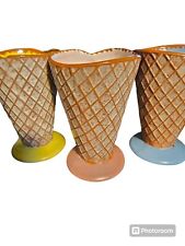 Three Hallmark Waffle Cone Vintage Vases picture