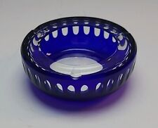 Vintage Czech Bohemian  Cobalt Blue Cut to Clear Ashtray Trinket Jewelry Bowl picture