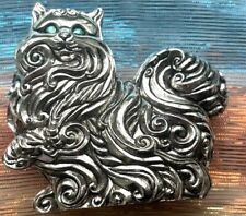 Vintage Franklin Mint Curio Cabinet Cat Paperweight Silver-tone Metal 1980's GUC picture