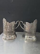 Set of 2 Vintage Russian Soviet Podstakannik Metal Tea Glass Holders ONLY Marked picture
