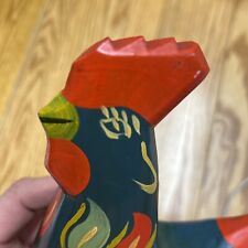 Vintage Nils Olsson Blue Rooster Wooden Hand Carved Hand Painted. Sweden 9” Tall picture
