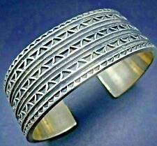 ORVILLE WHITE Vintage NAVAJO Heavy Hand-Stamped Sterling Silver Cuff BRACELET picture