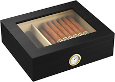 Handmade Wooden Cigar Humidor Desktop 20-30 Counts Capacity Travel Glass  picture